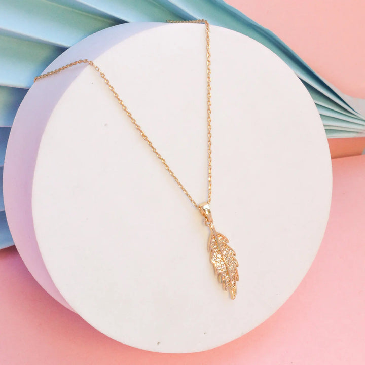 Small Leaf Crystal Necklace - Gold