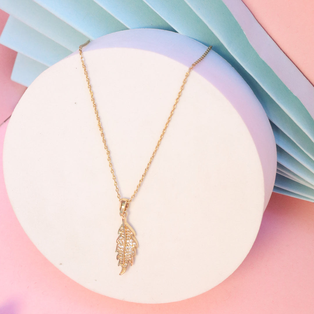 Small Leaf Crystal Necklace - Gold