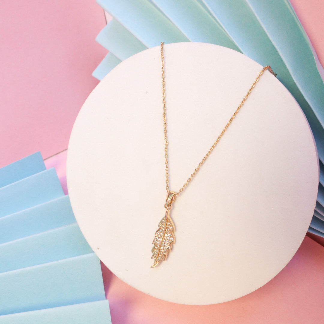 Small Leaf Crystal Necklace - Gold