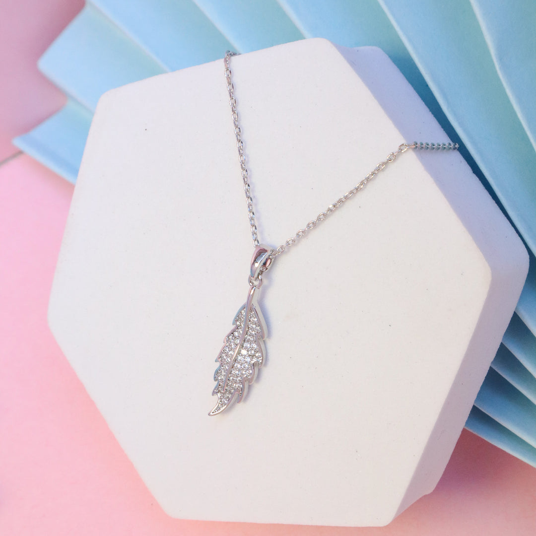 Small Leaf Crystal Necklace - Silver