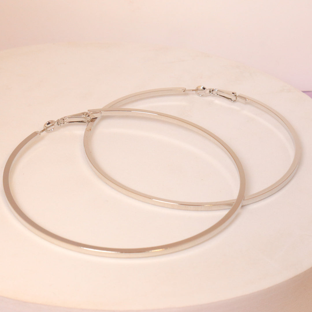 Snowy Stainless Steel Silver Hoops - Large