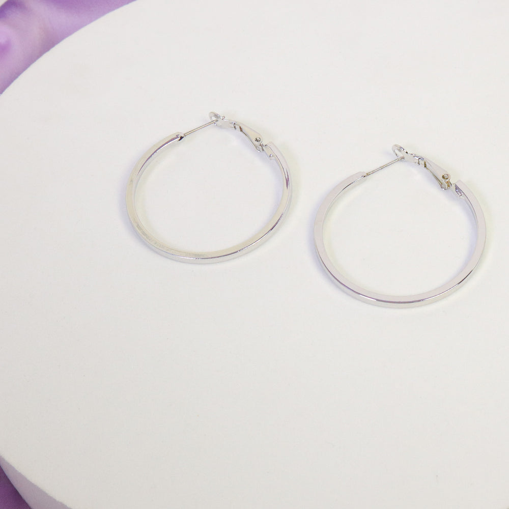 Snowy Stainless Steel Silver Hoops - Medium