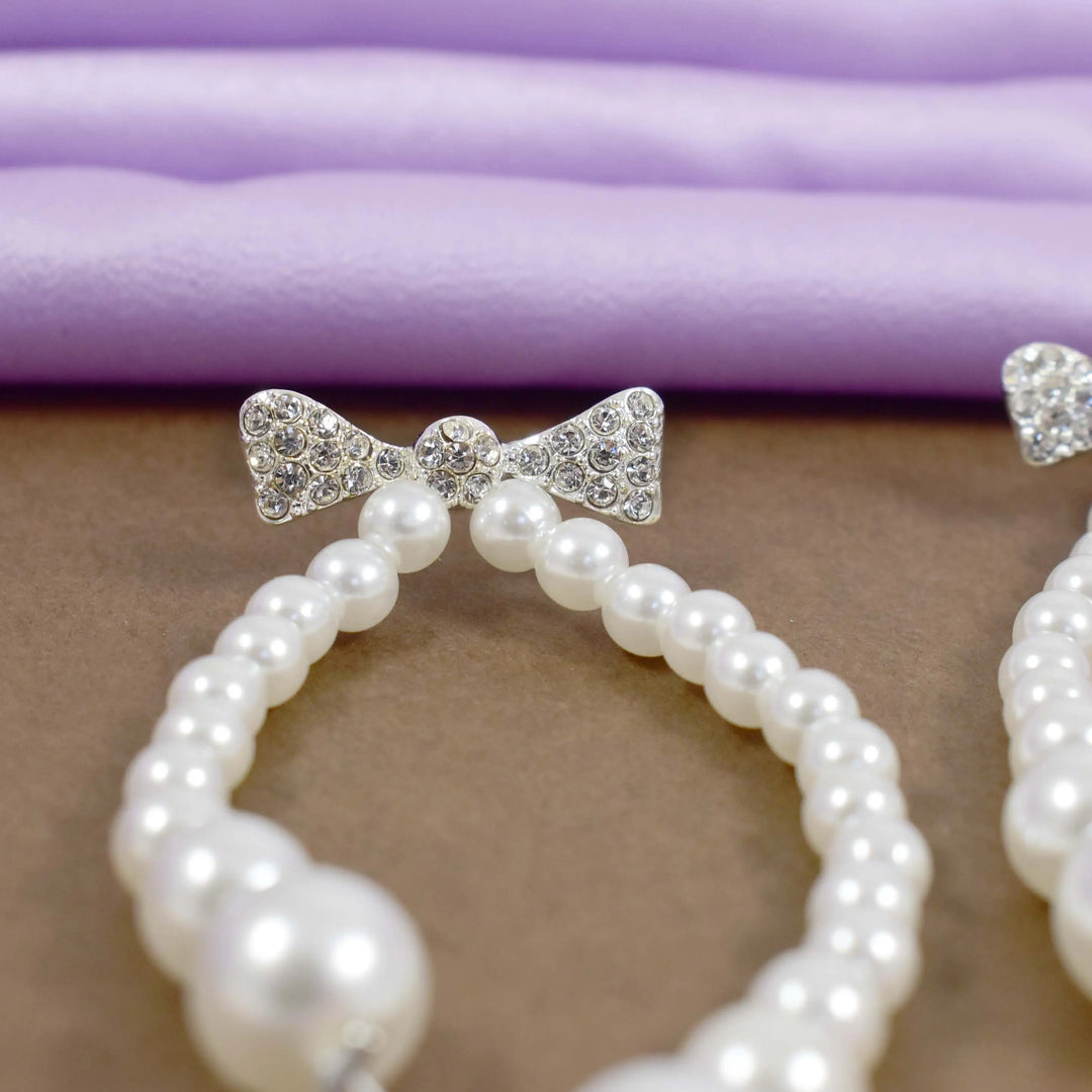 Sparkling Bow Pearl Drop Earrings