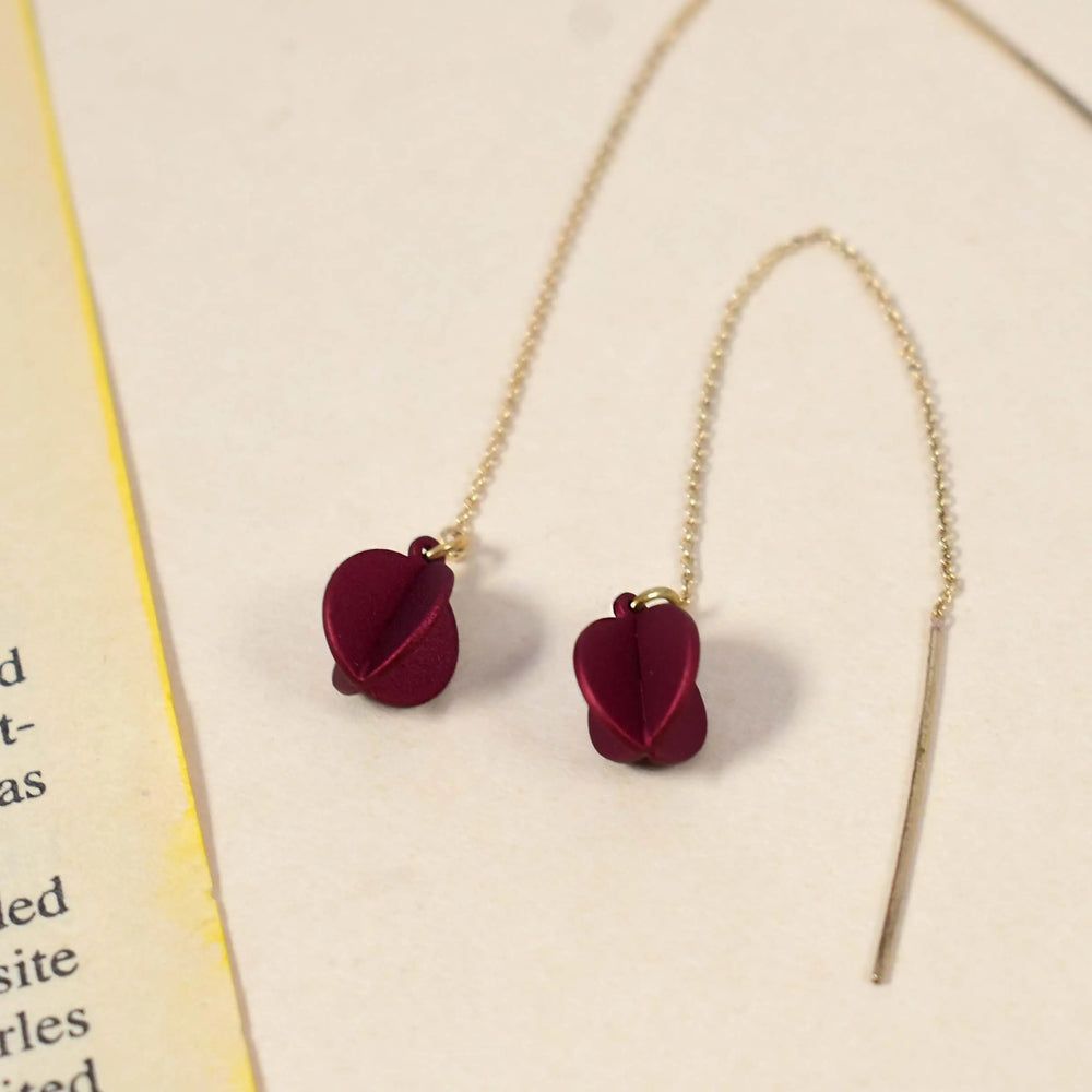 Sphere Threader Pull-out Drop Earrings - Burgundy