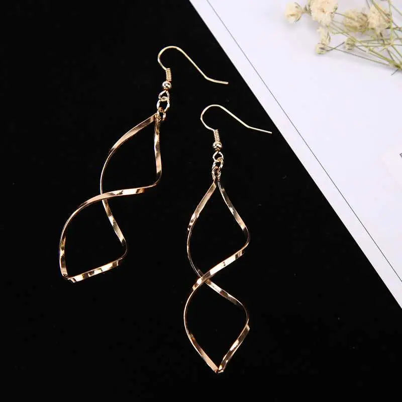 Spiral Twisted Wave Metal Drop Earrings