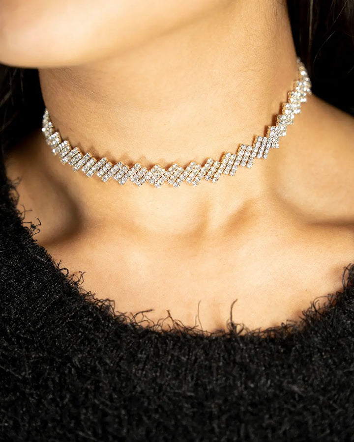 Square Splicing Zirconia Studded necklace