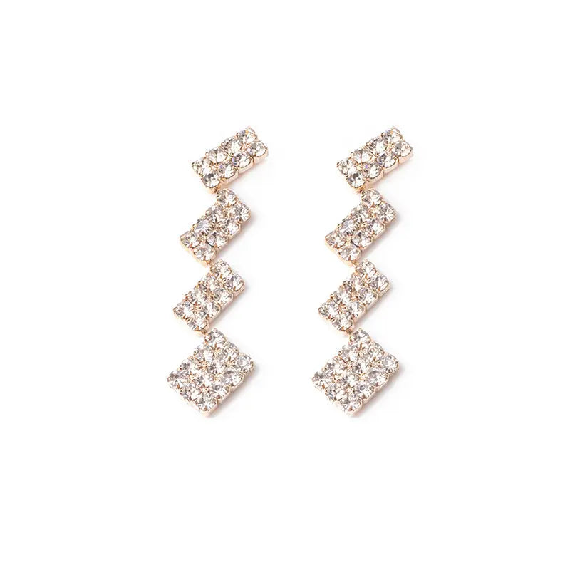 Square Splicing Zirconia Studded Drop Earrings