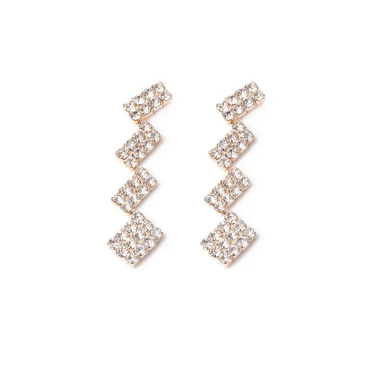 Square Splicing Zirconia Studded Drop Earrings