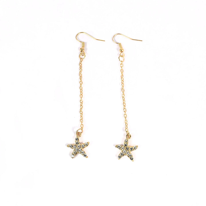 Starfish Chain Brass Plated Studded Tassel Drop Earrings