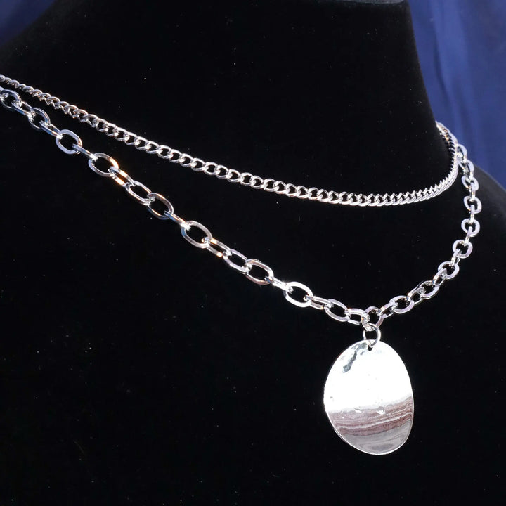 Steel Plate Silver Layered Necklace