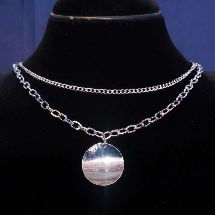 Steel Plate Silver Layered Necklace