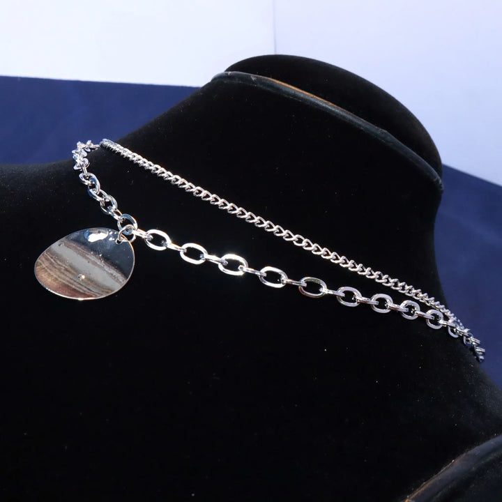 Steel Plate Silver Layered Necklace