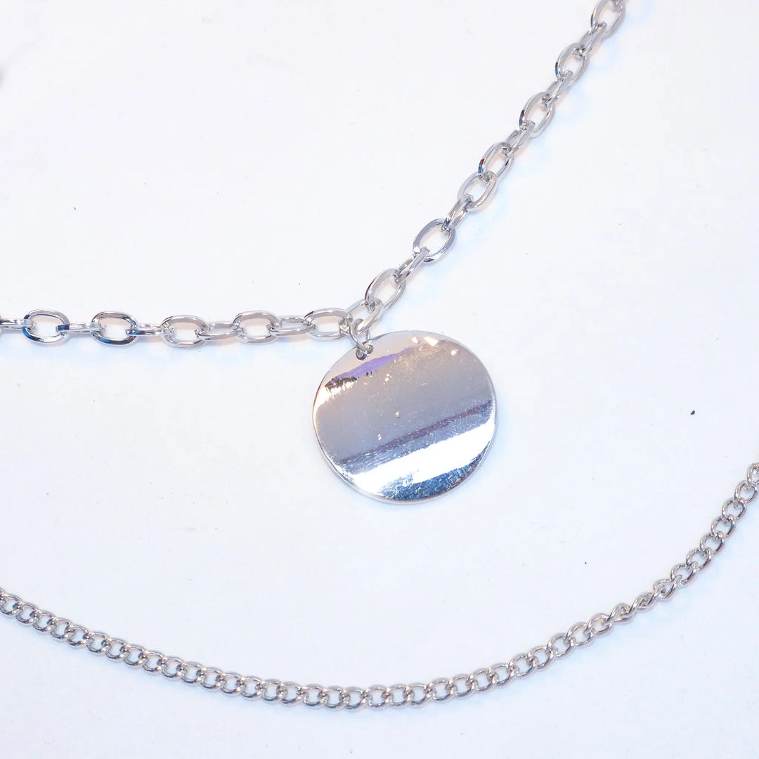 Steel Plate Silver Layered Necklace