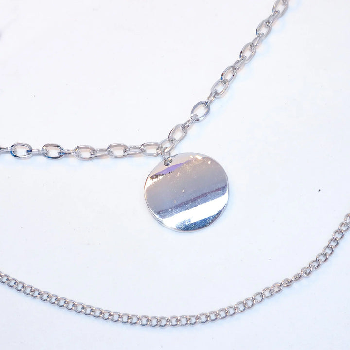 Steel Plate Silver Layered Necklace