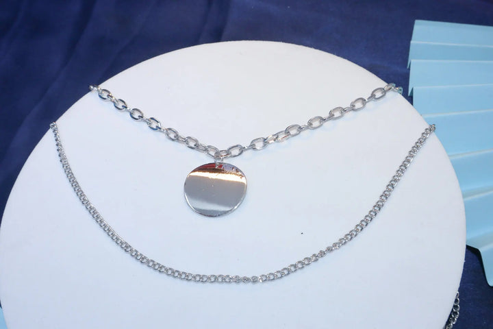 Steel Plate Silver Layered Necklace