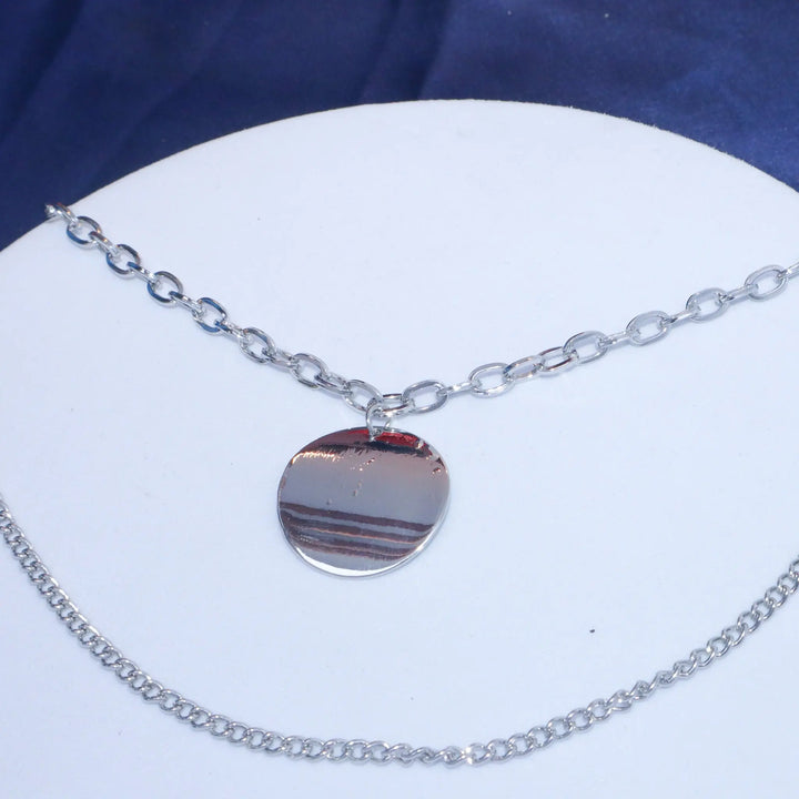 Steel Plate Silver Layered Necklace