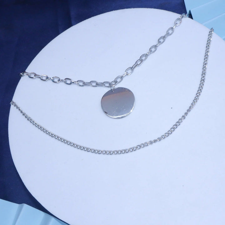 Steel Plate Silver Layered Necklace