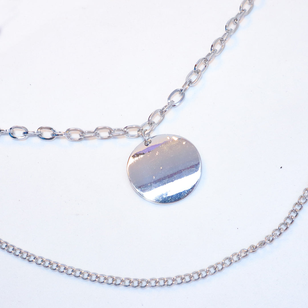 Steel Plate Silver Layered Necklace