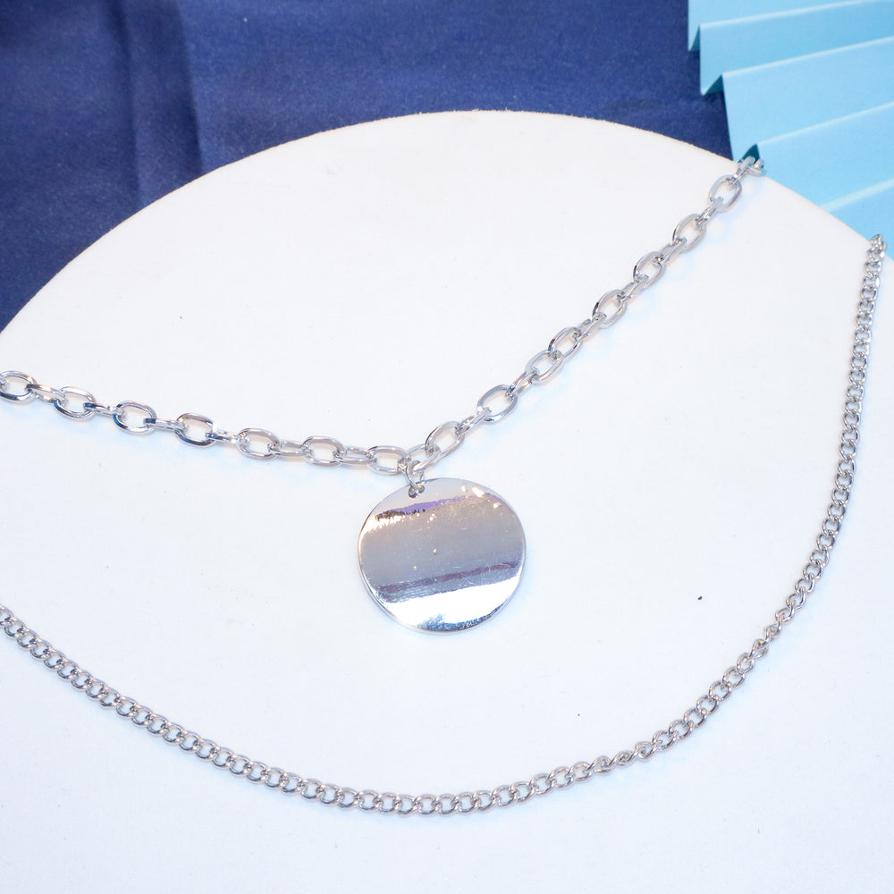 Steel Plate Silver Layered Necklace