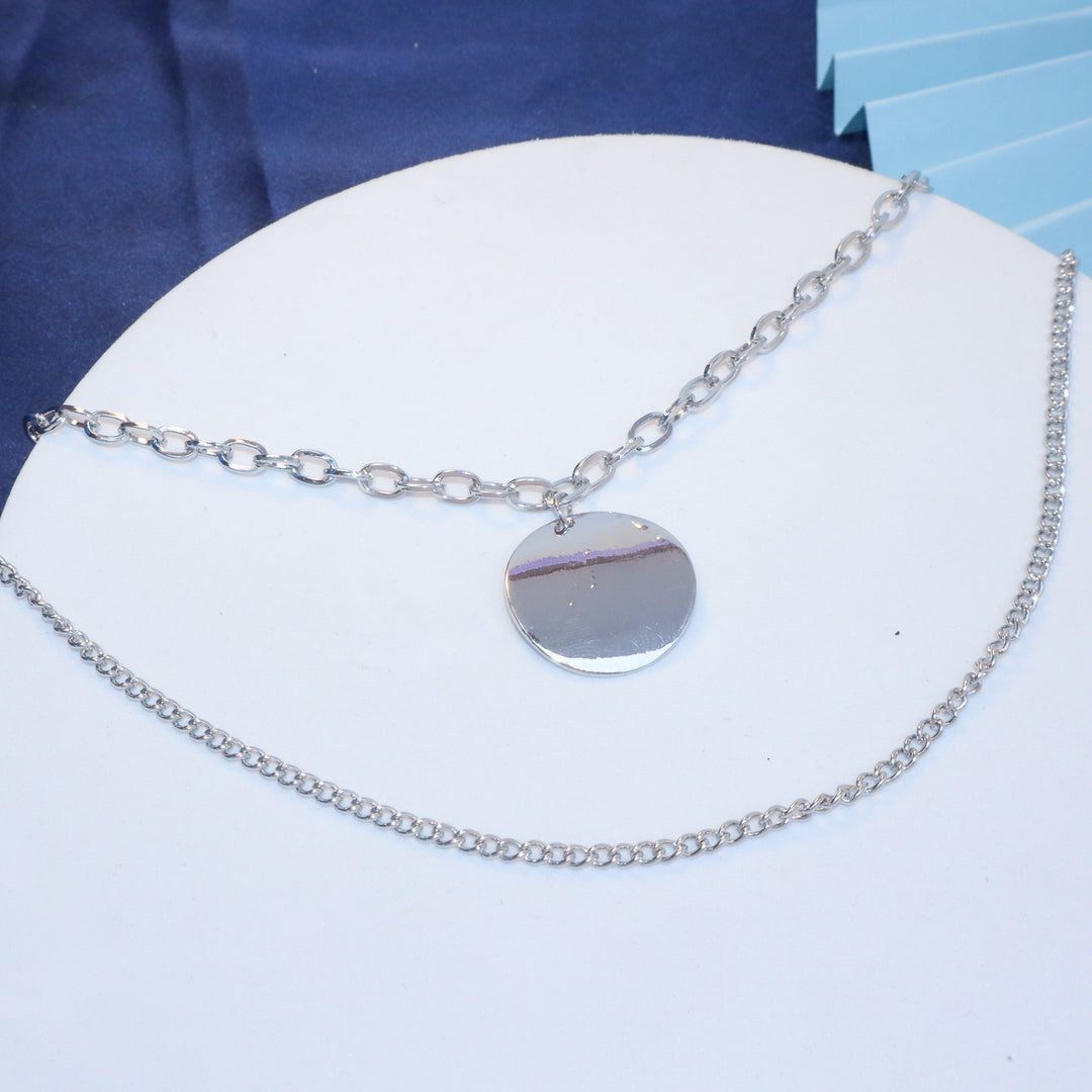 Steel Plate Silver Layered Necklace