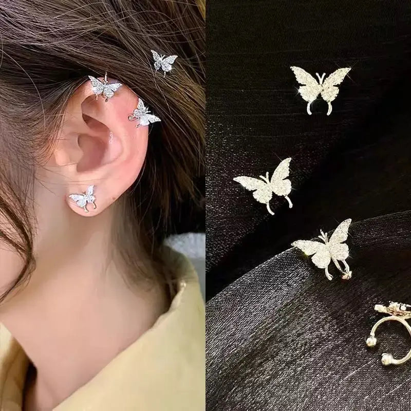 Studded Butterfly No-Piercing Clip on Cuff Earrings (Pair)