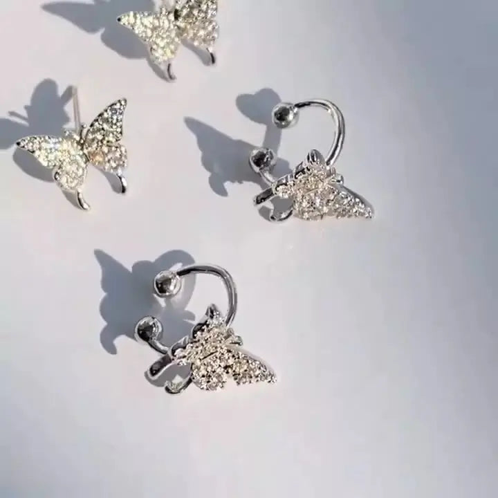 Studded Butterfly No-Piercing Clip on Cuff Earrings (Pair)