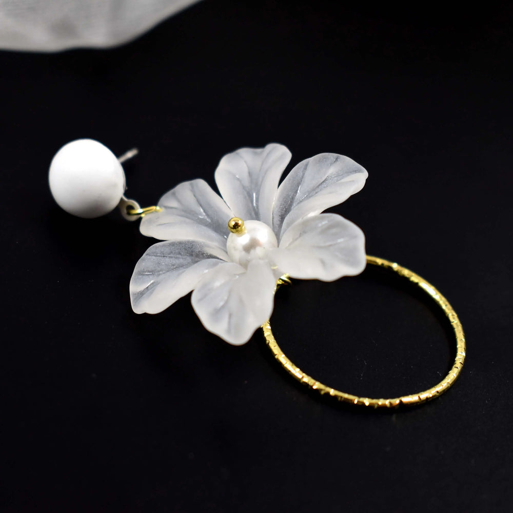 Summertime White Periwinkle Gold Hoop Drop Earrings