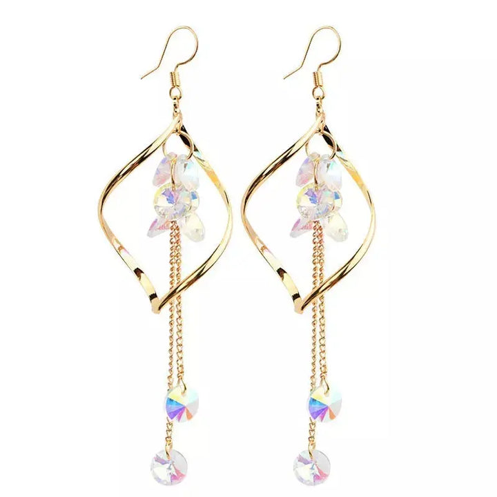 Super Sense Fairy Crystal Drop Tassel Earrings - Gold