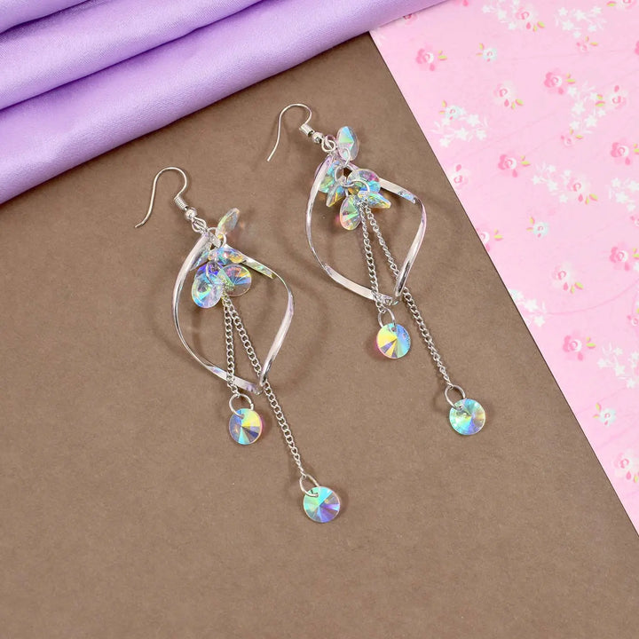 Super Sense Fairy Crystal Drop Tassel Earrings - Silver