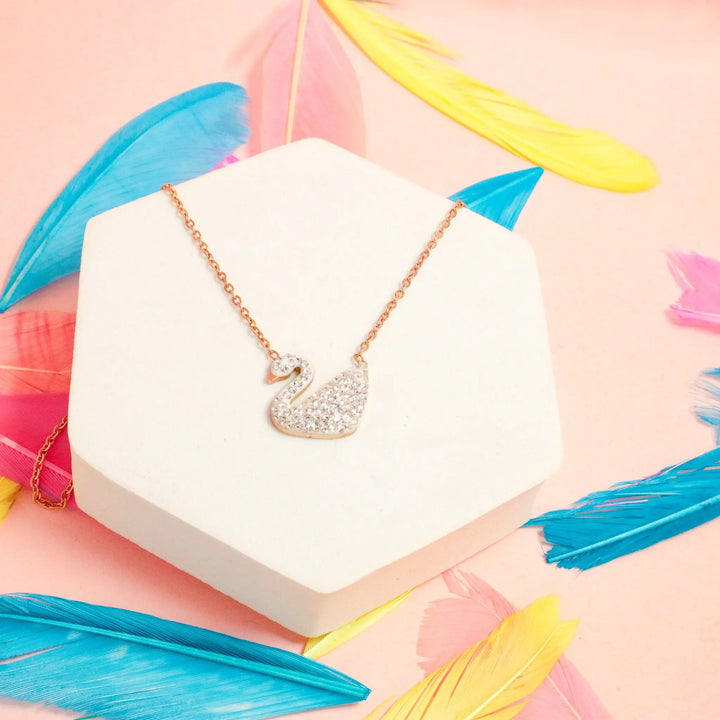 Swan charm Necklace - White Stainless Steel