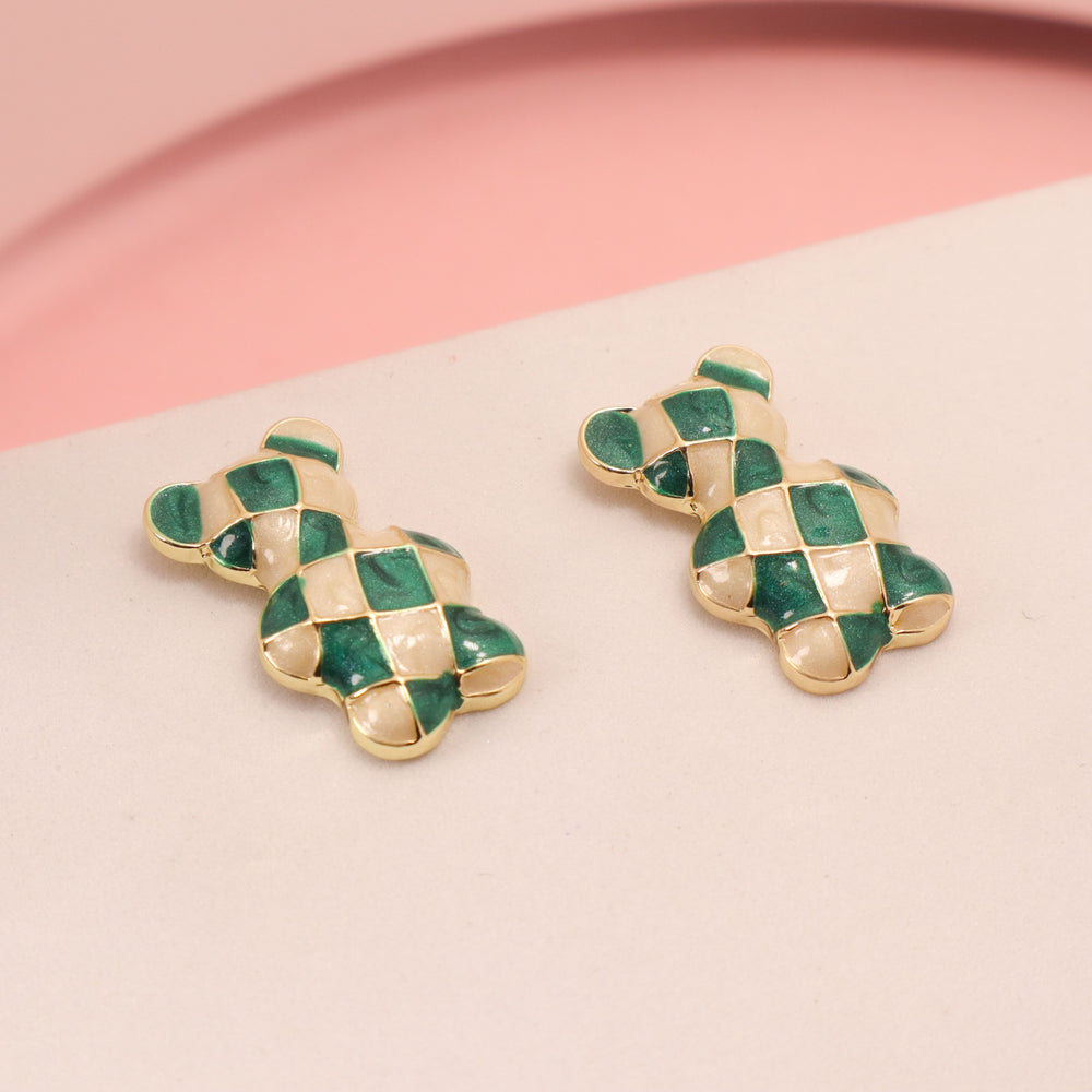 Teddy Green & White Earrings