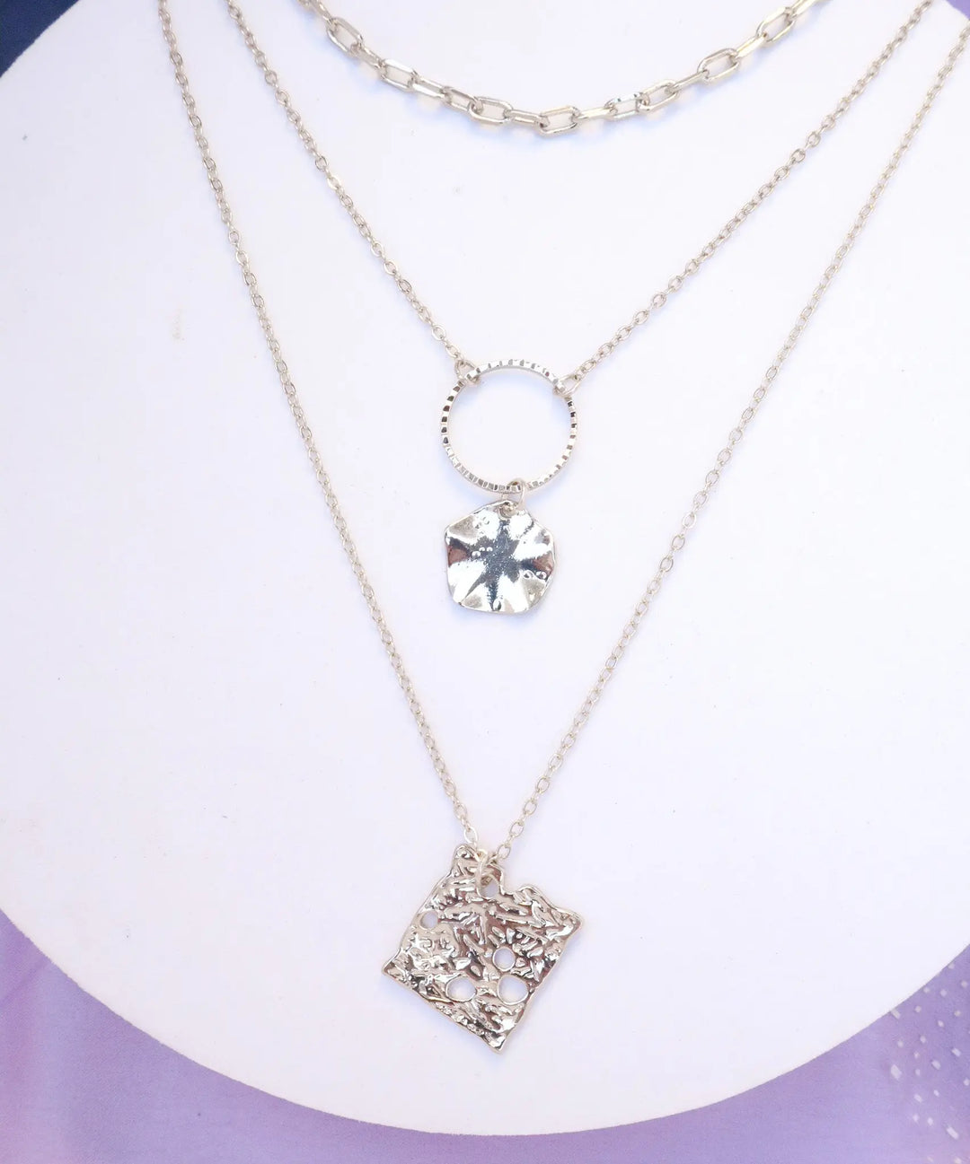 Three Layered Copper Square Round Necklace