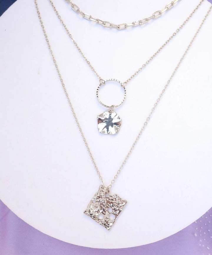 Three Layered Copper Square Round Necklace