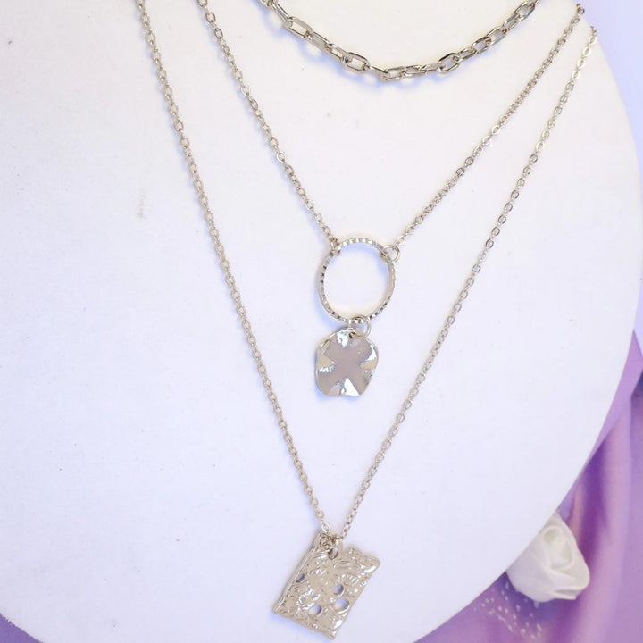 Three Layered Copper Square Round Necklace
