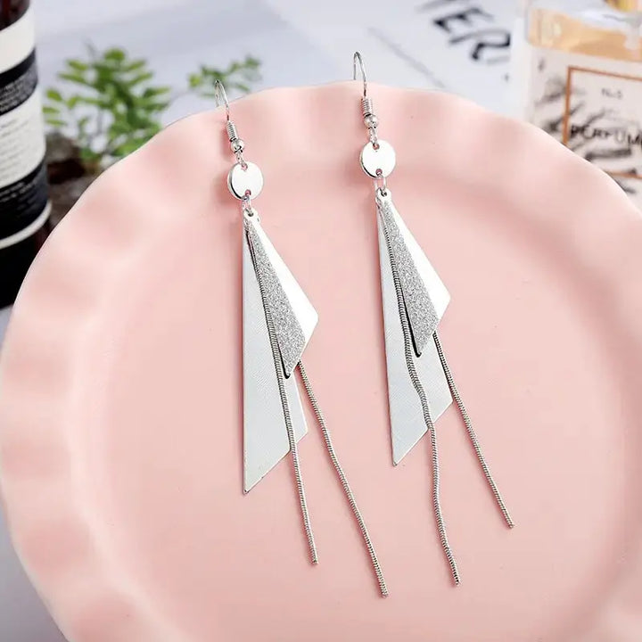 Timeless Triangle Silver Tassel Earrings