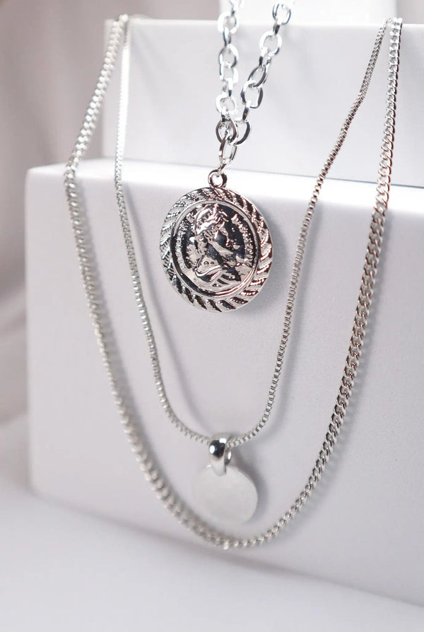 Triple Chain Layered Coin Necklace