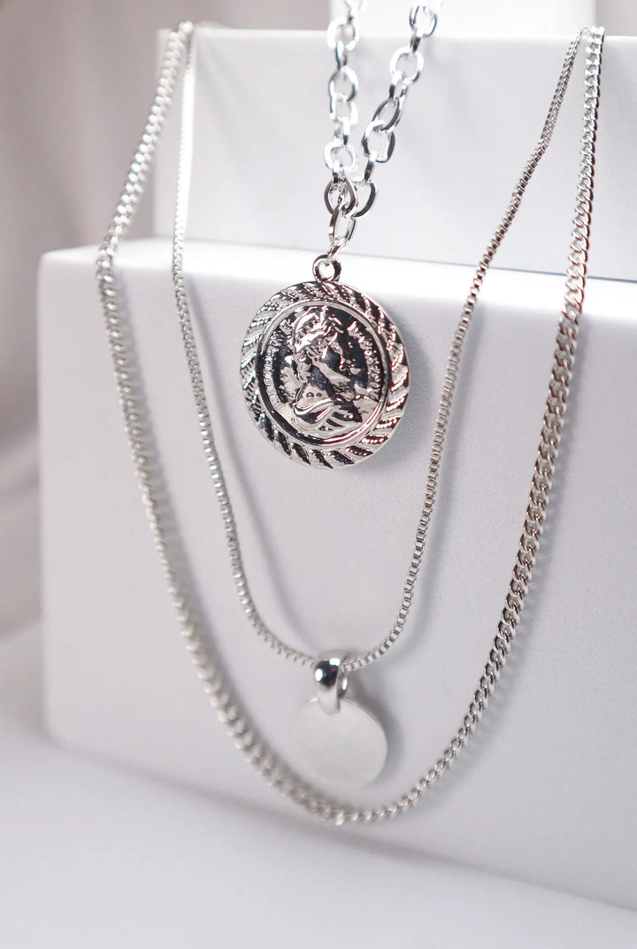 Triple Chain Layered Coin Necklace