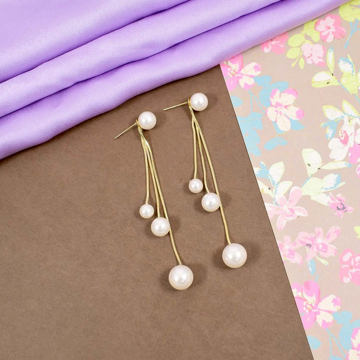 Triple pearl waterfall gold earrings