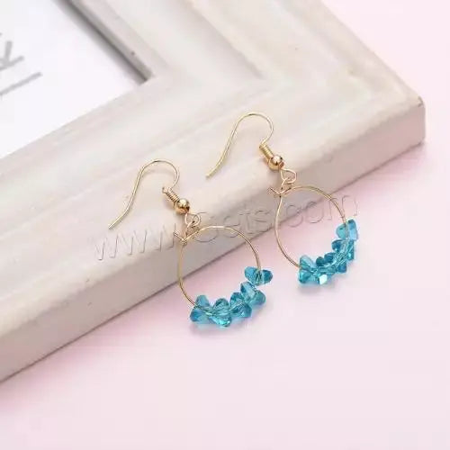 Turquoise Blue Crystal Donut Drop Stylish Earrings