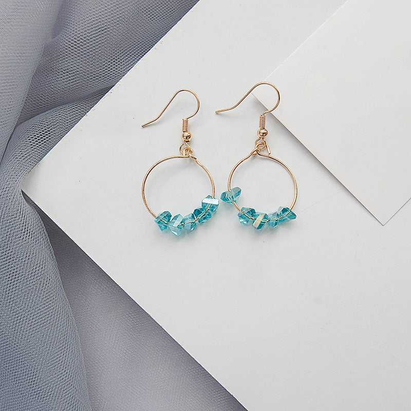 Turquoise Blue Crystal Donut Drop Stylish Earrings