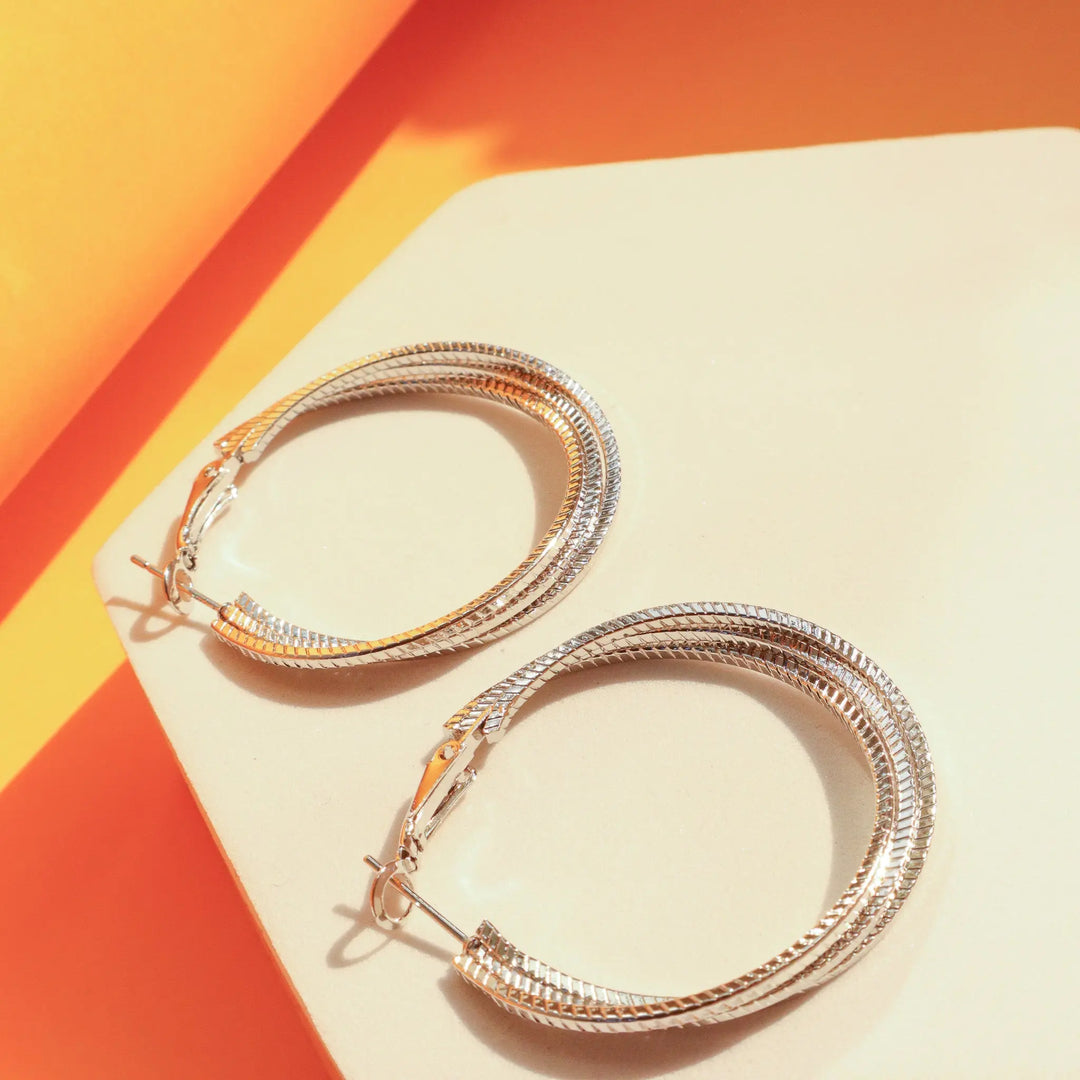 Twisted Shimmer silver Hoops