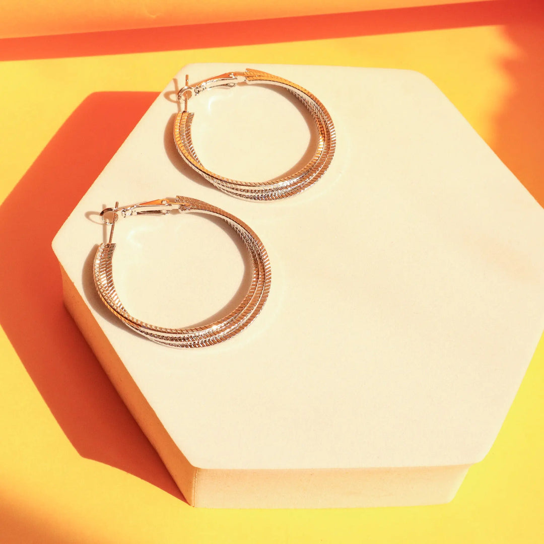 Twisted Shimmer silver Hoops