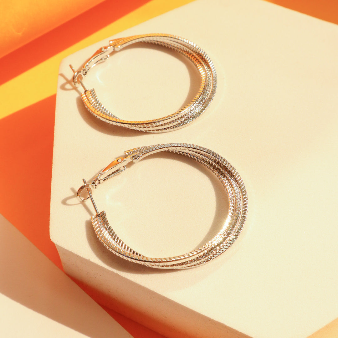 Twisted Shimmer silver Hoops