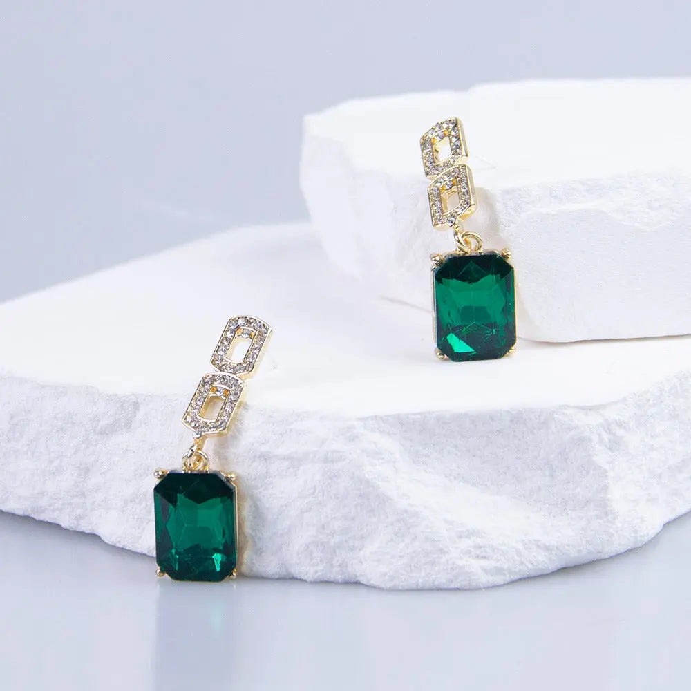 Emerald Gemstone Tassel Drop Earrings