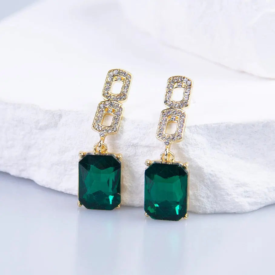 Emerald Gemstone Tassel Drop Earrings