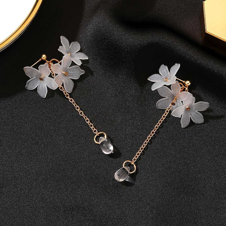 White Acrylic Periwinkle Flower Drop with Opal Crystal Earrings