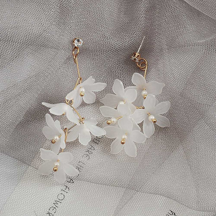 White Acrylic Periwinkle Flower Multiple Drop Earrings
