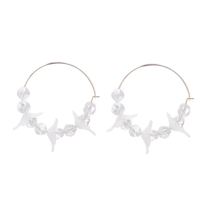 White Acrylic Periwinkle Multiple Flower Hoop Earrings