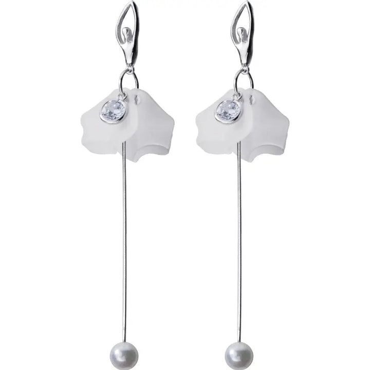 White Acrylic Petal Ballerina Earrings - Silver