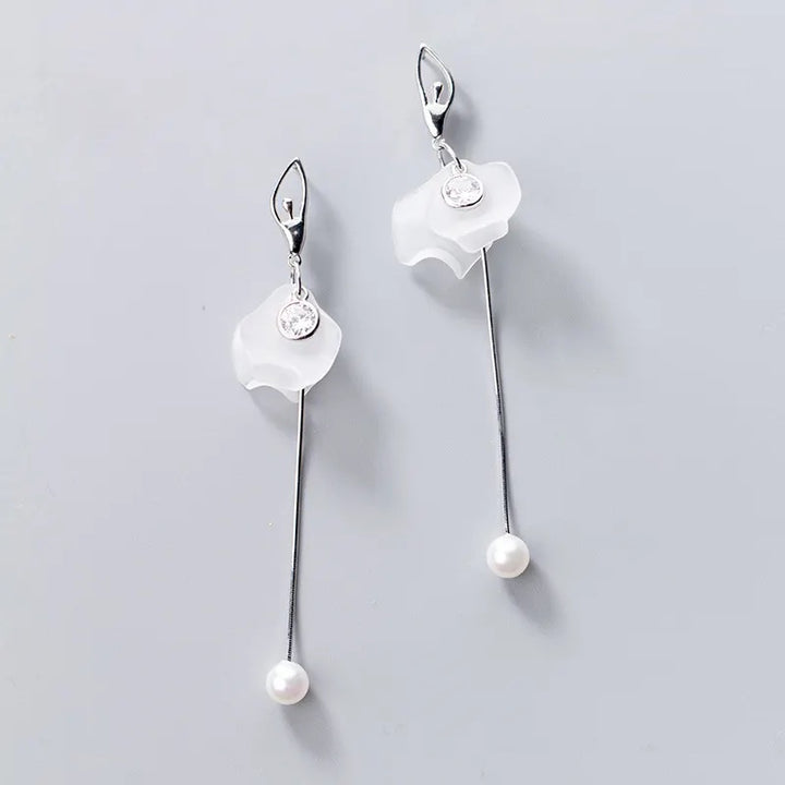 White Acrylic Petal Ballerina Earrings - Silver